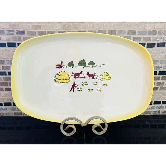 Vintage Brock Of California Serving Platter Farmhouse Yellow Tray Hay Donkey‎